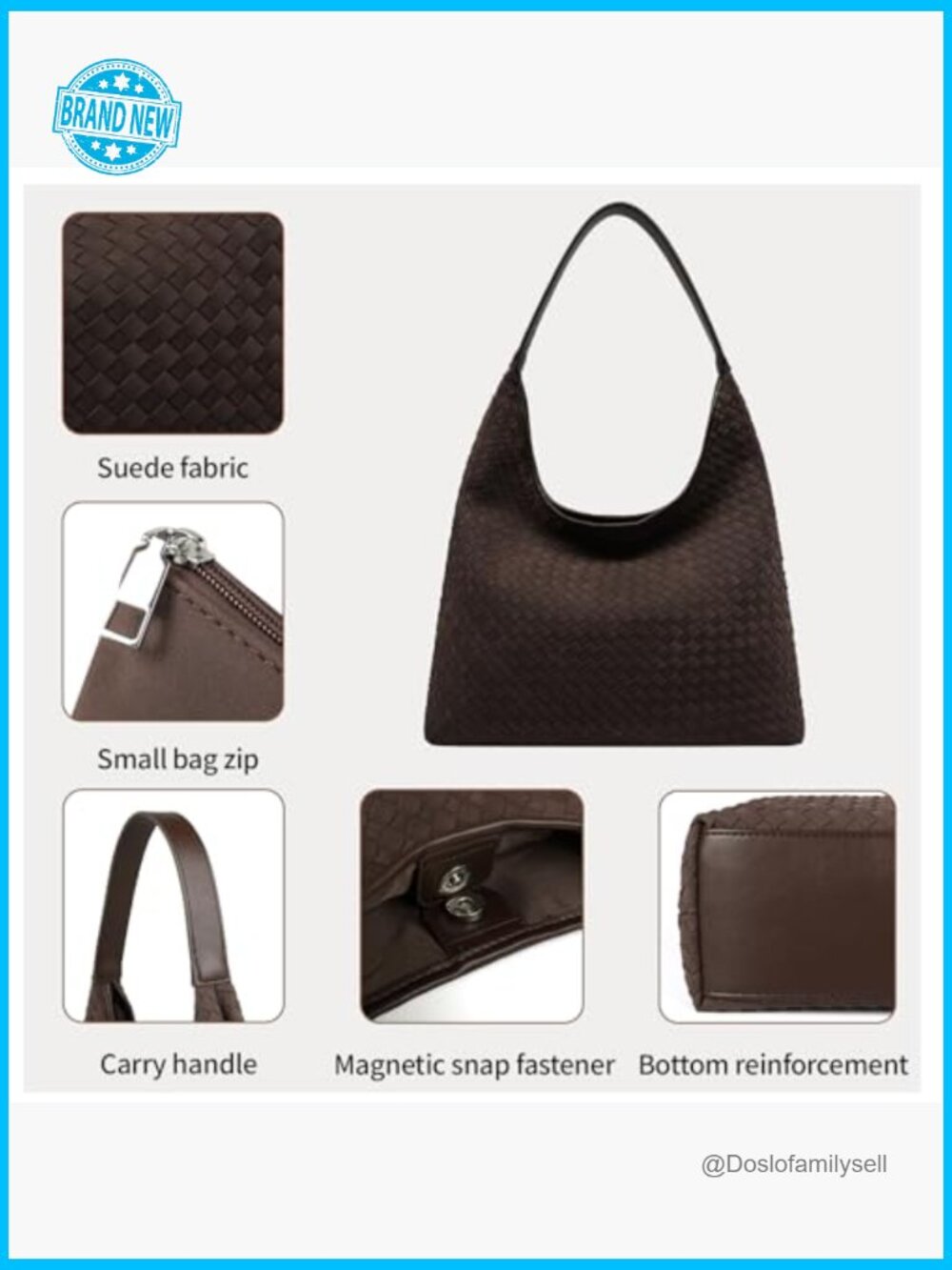 Suede Hobo Bag Slouchy Shoulder Tote Vegan Leather Handwoven Purse Large - Picture 5 of 7
